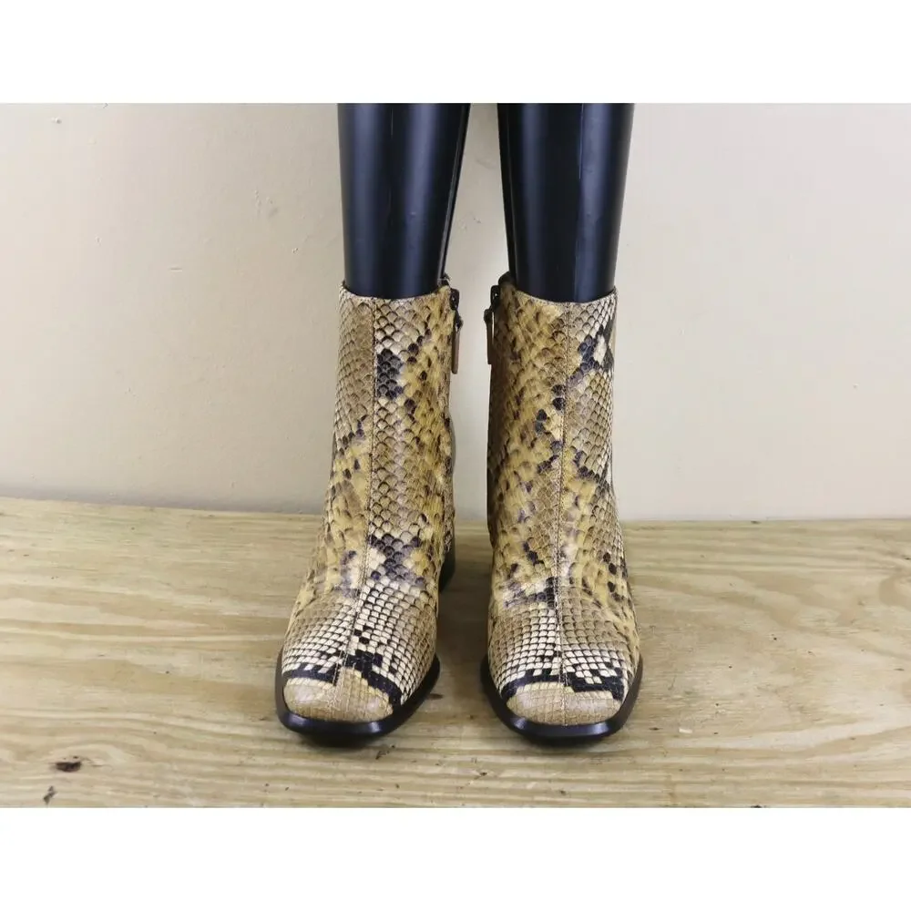 New Tory Burch Boots 7M Brown Leather Ruby Snakeskin Ankle Bootie